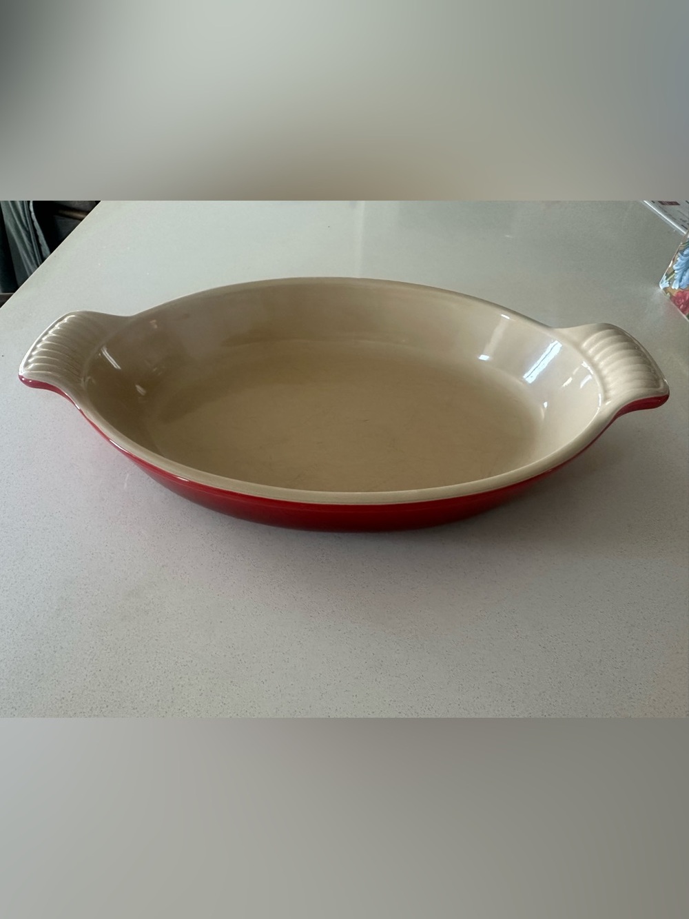 Le Creuset Red and Cream Oval Serving Baker